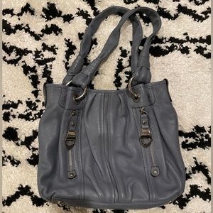 B. Makowsky Bag Pebbled Leather Silver Blue Medium